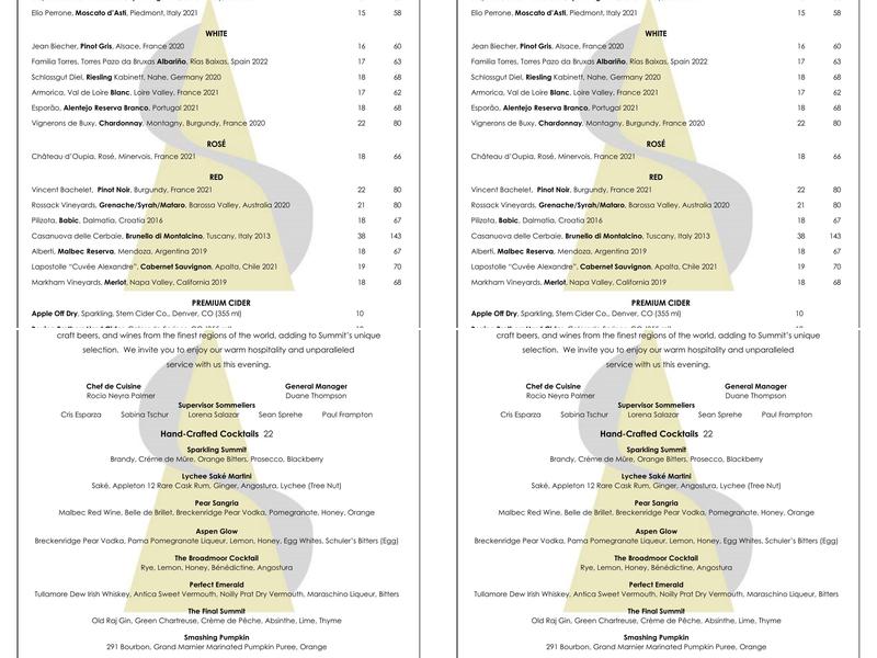 Summit Menu