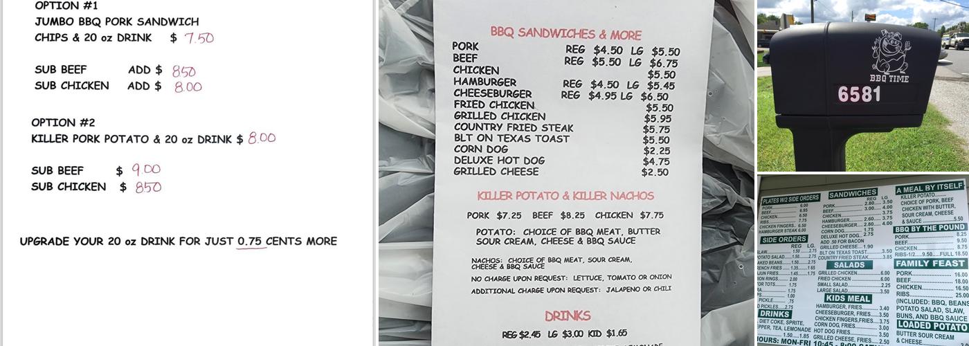 Spencer B's BBQ Menu