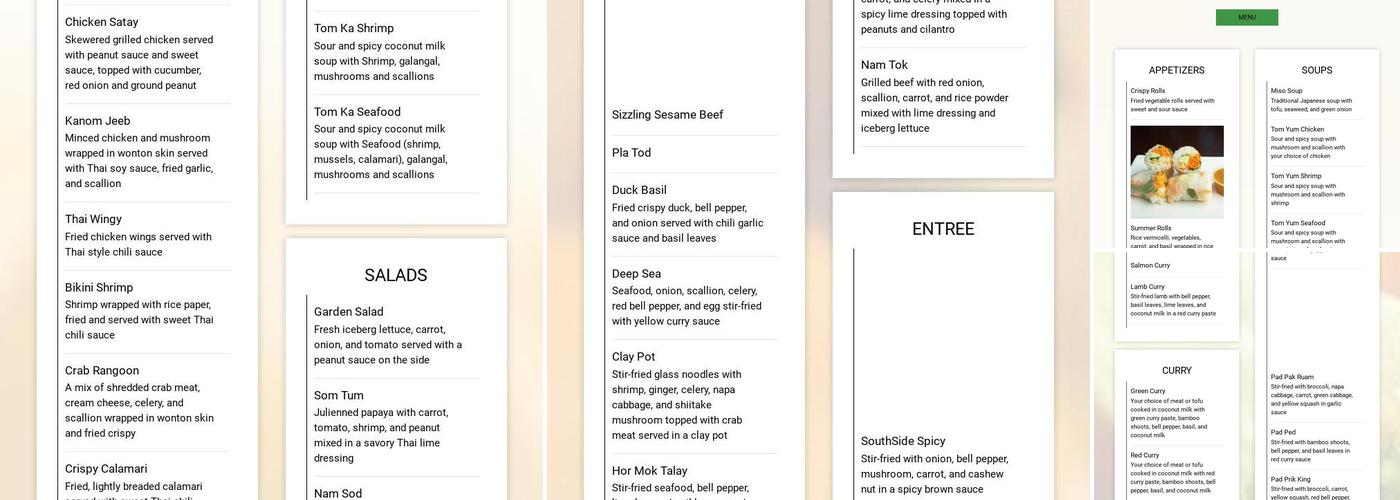 Alex's Thai Food & Noodle Bistro Menu