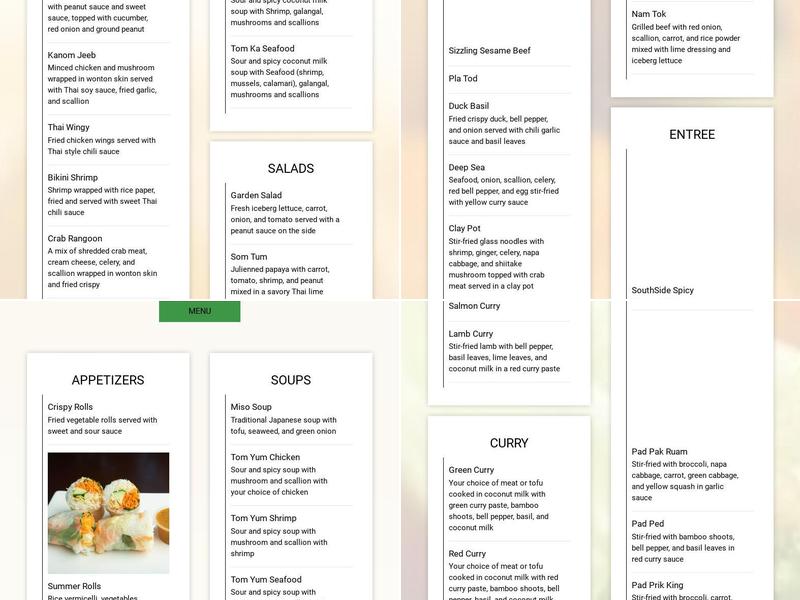 Alex's Thai Food & Noodle Bistro Menu