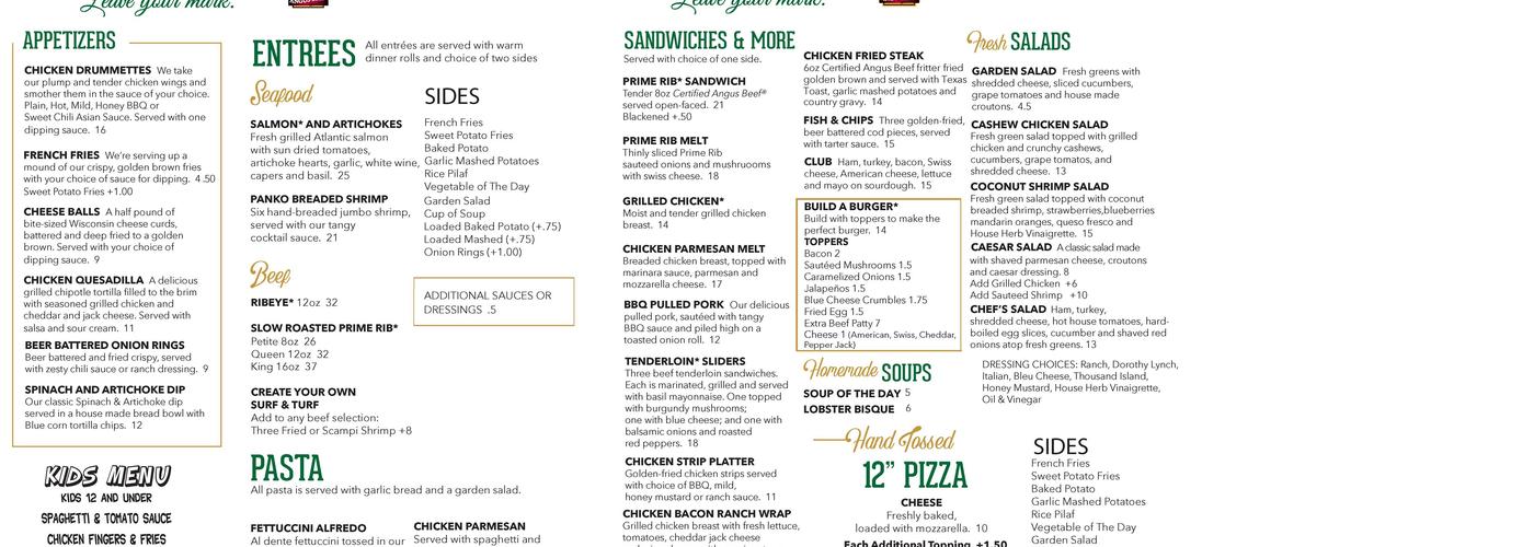 Veranda At Divots Menu