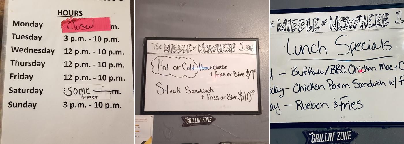 Middle of Nowhere Menu