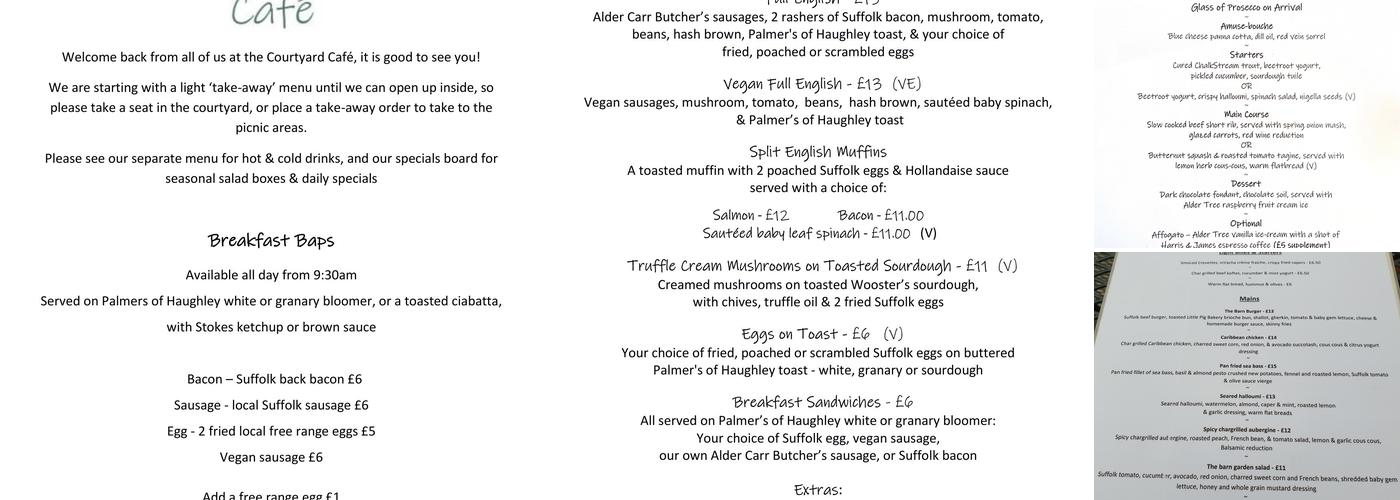Courtyard Cafe - Alder Carr Farm Menu