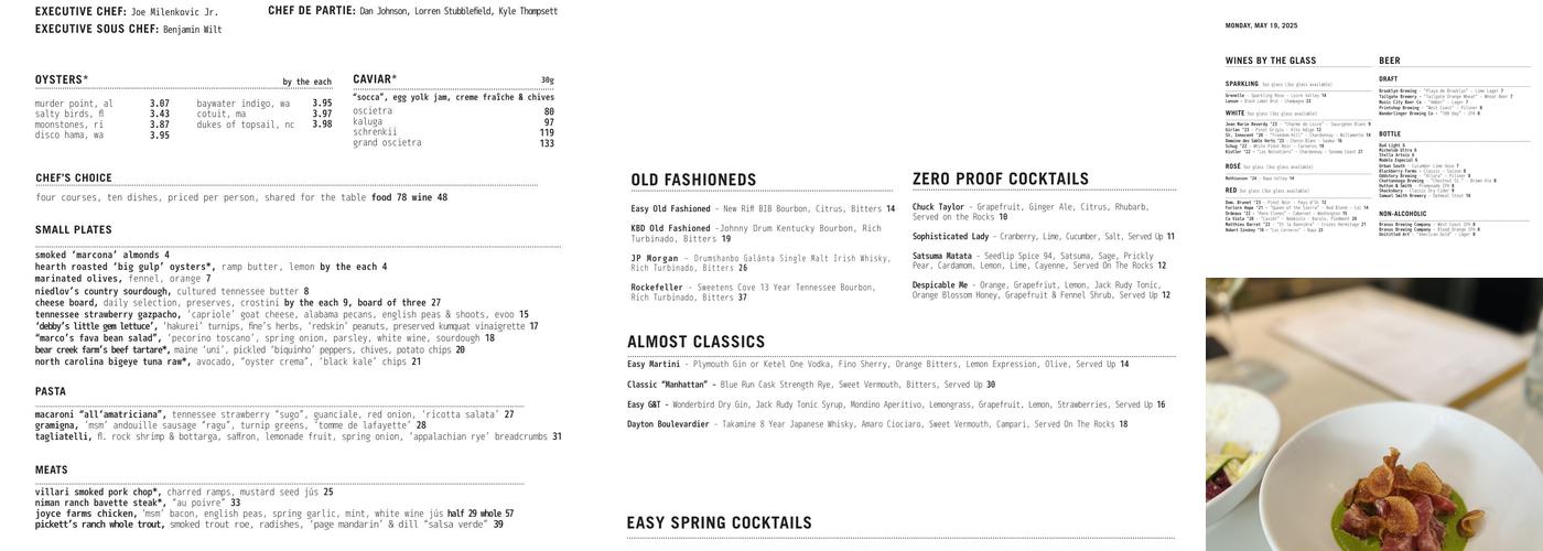 Easy Bistro & Bar Menu