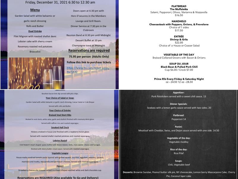 Lake of the Woods Clubhouse Menu