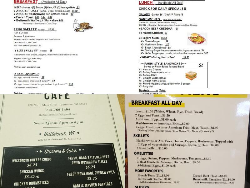 The Butternut Cafe Menu
