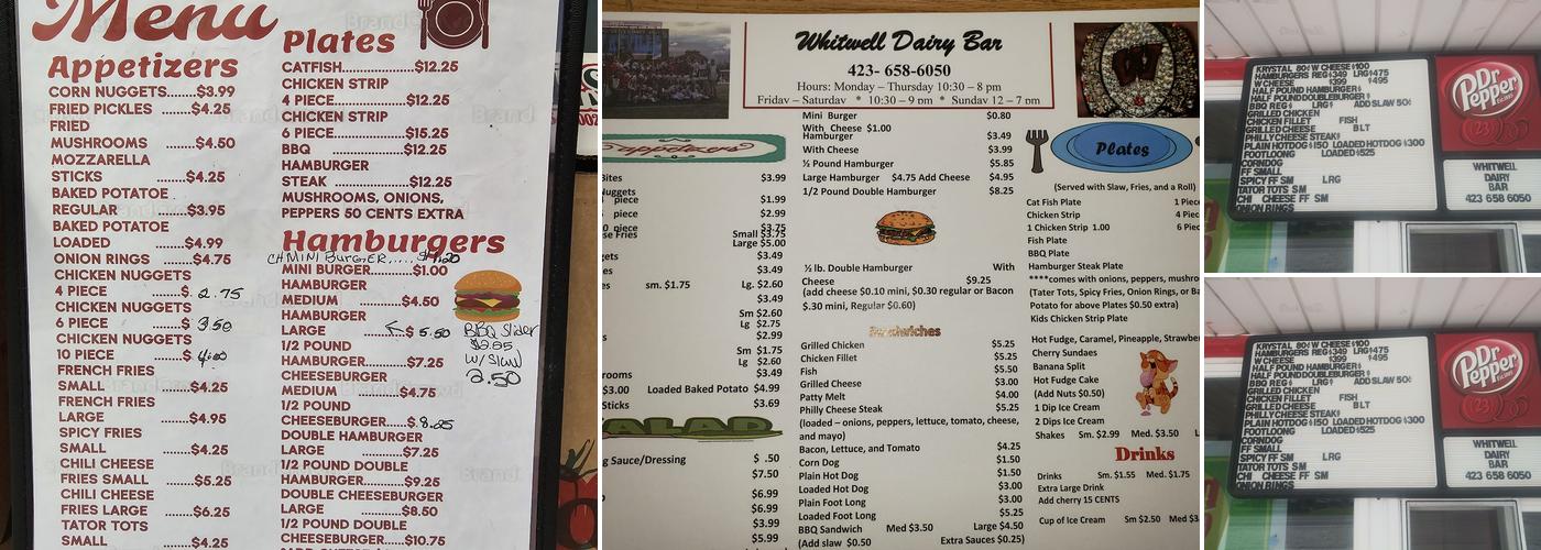 Whitwell Dairy Bar Menu
