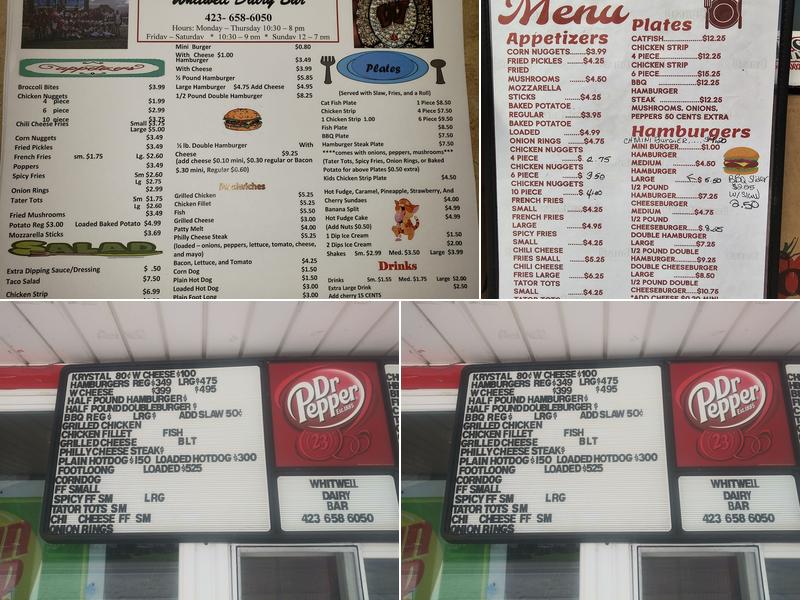 Whitwell Dairy Bar Menu