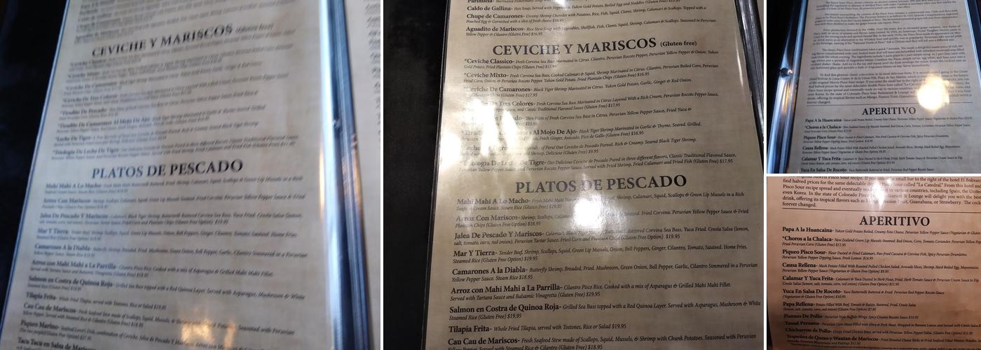 Pisco Sour Restaurant & Lounge Menu