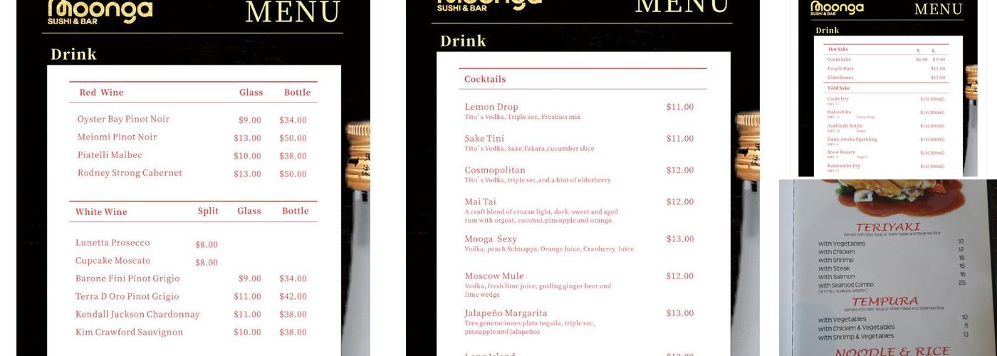 Moonga Sushi Menu