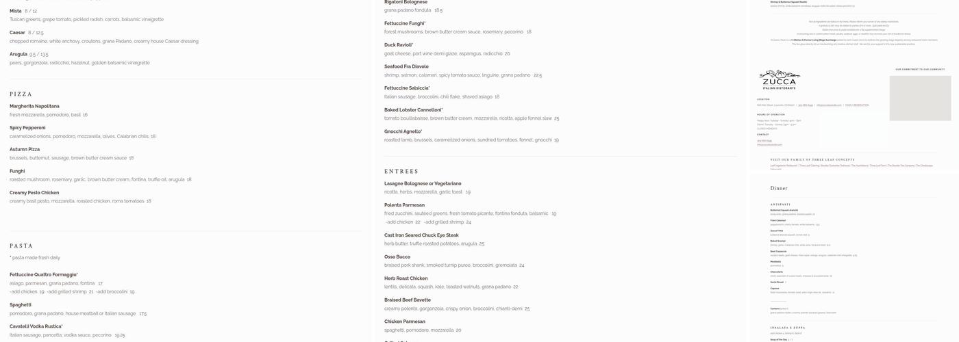Zucca Menu