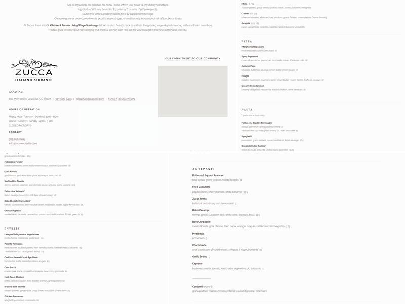 Zucca Menu