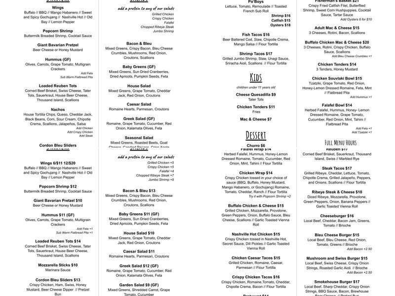 Woodstock Brewhouse Menu