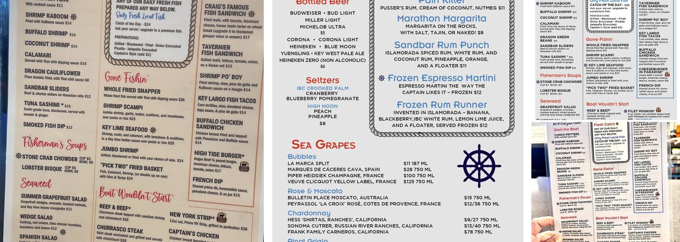 Capt Craig's Restaurant Menu