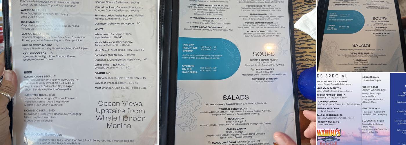 Wahoo's Seafood Bar and Grill Restaurant Menu