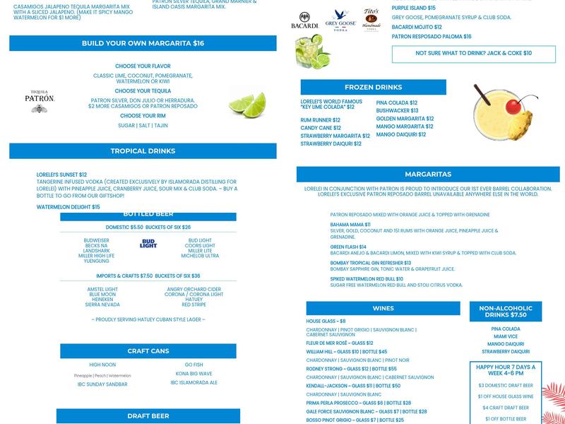 Lorelei Restaurant & Cabana Bar Menu