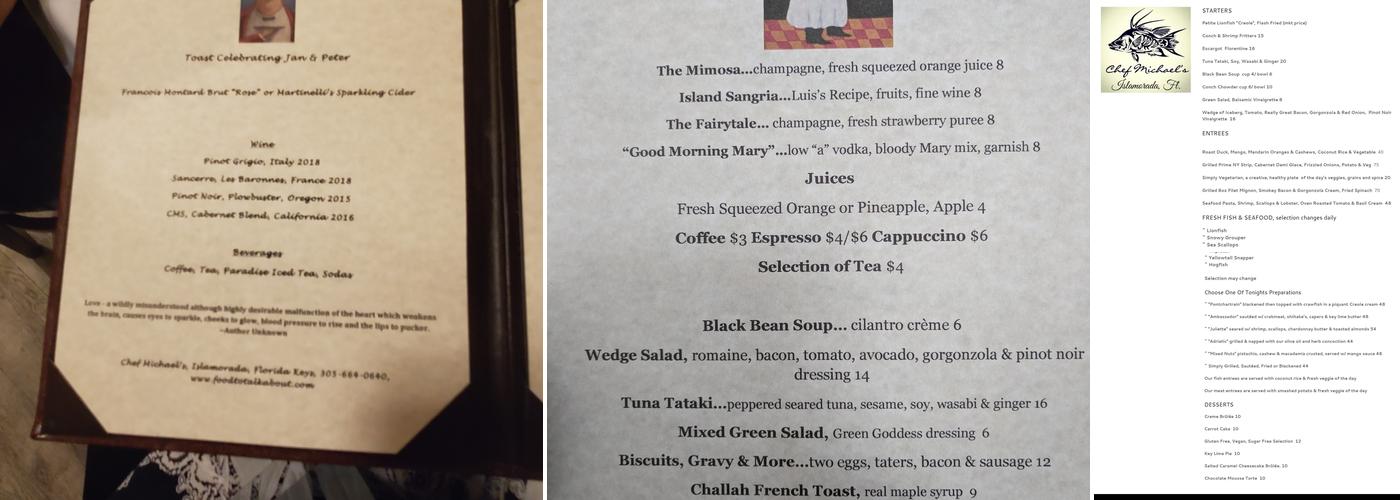 Chef Michael's Menu