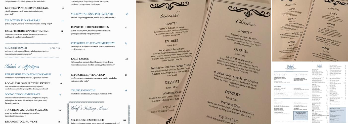 Pierre's Restaurant Menu