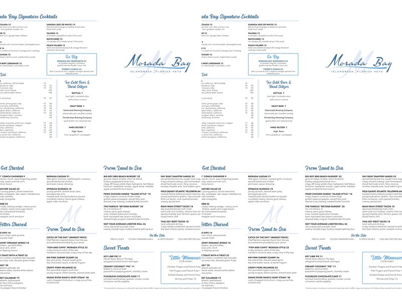 Morada Bay Menu