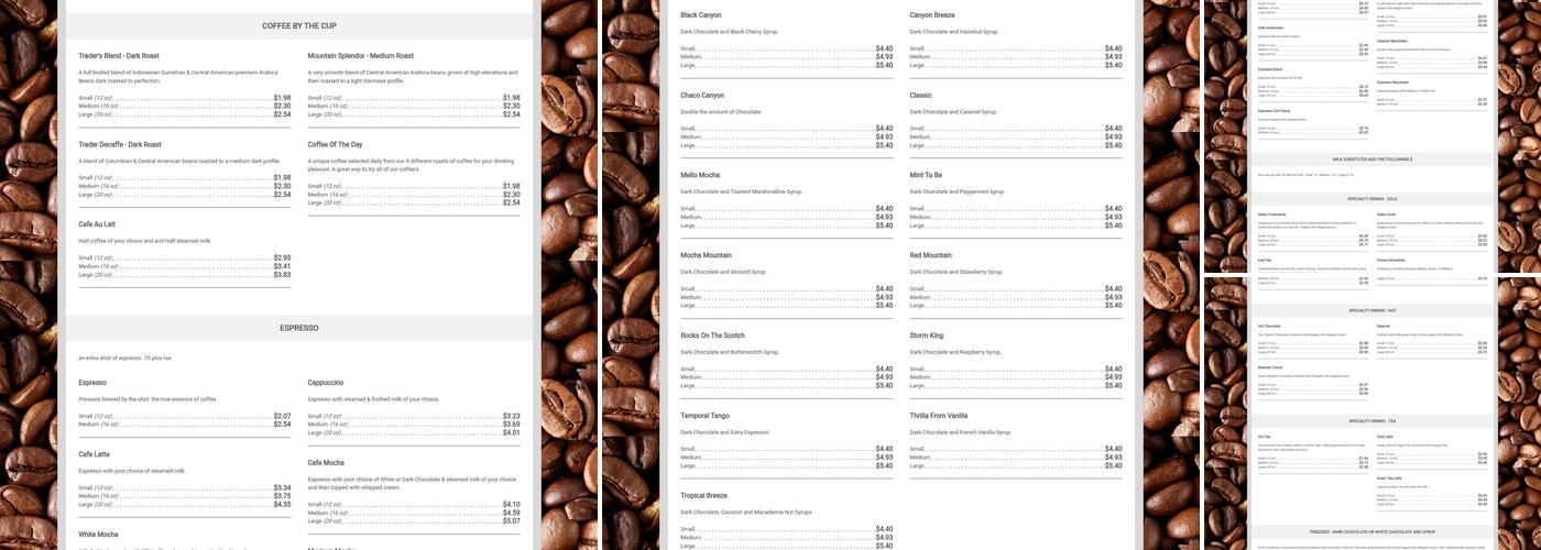 The Coffee Trader Menu