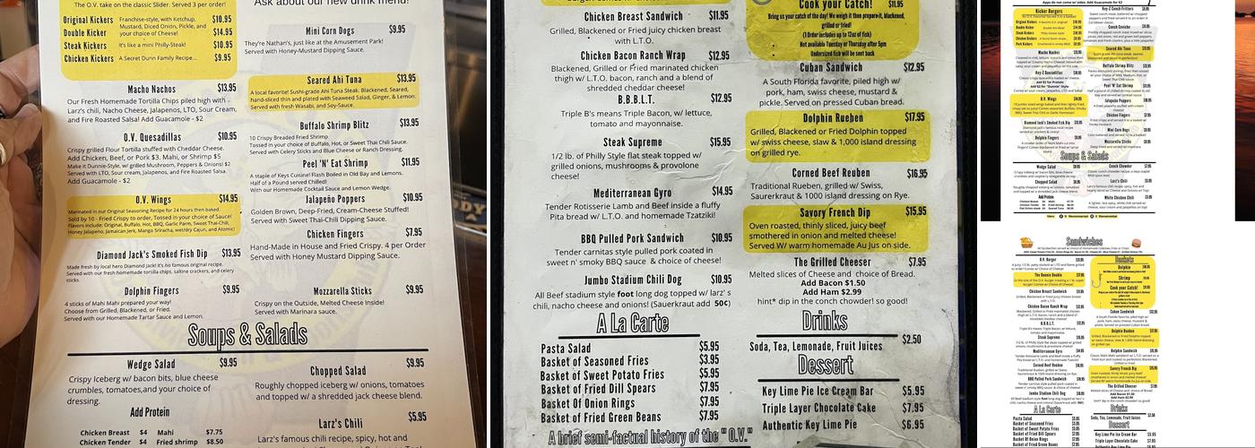 The Oceanview Inn & Sports Pub Menu