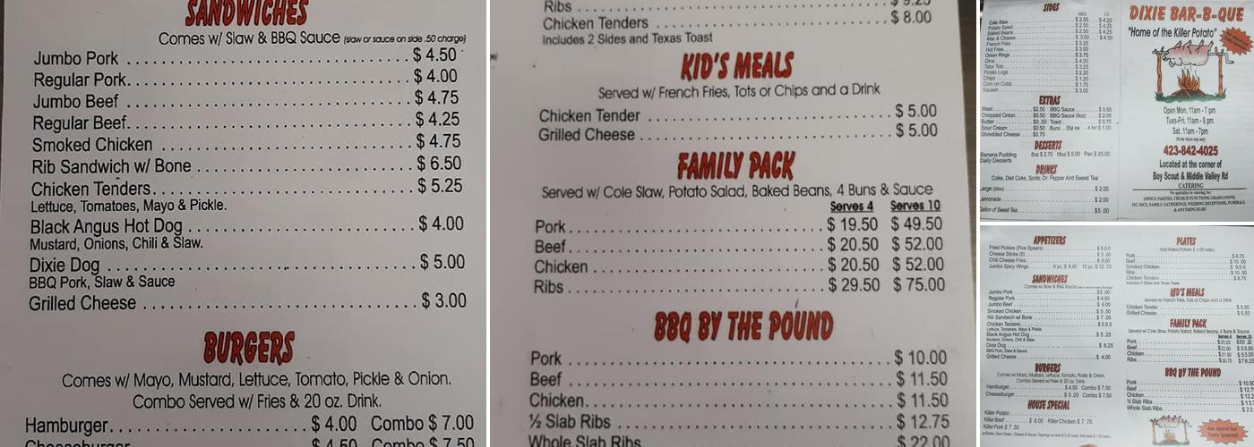 Dixie BBQ Menu