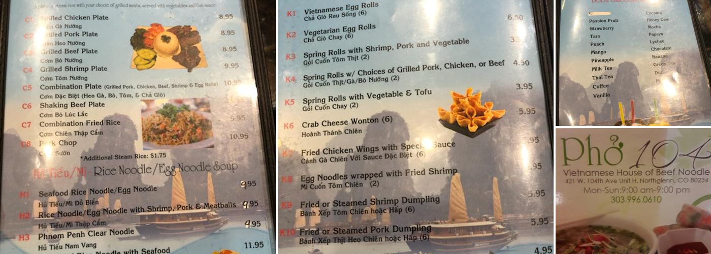 Phở 104 Menu