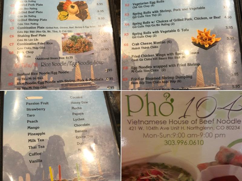 Phở 104 Menu