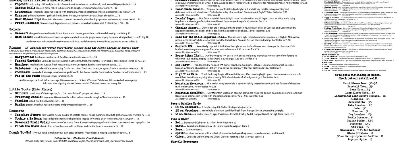 Mountain Tap Brewery Menu
