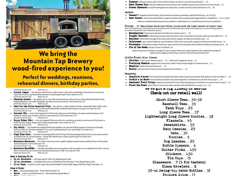 Mountain Tap Brewery Menu