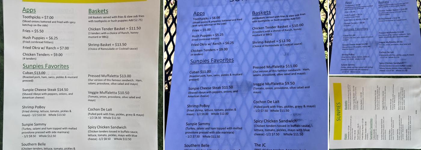 Sunpie's Bistro Menu