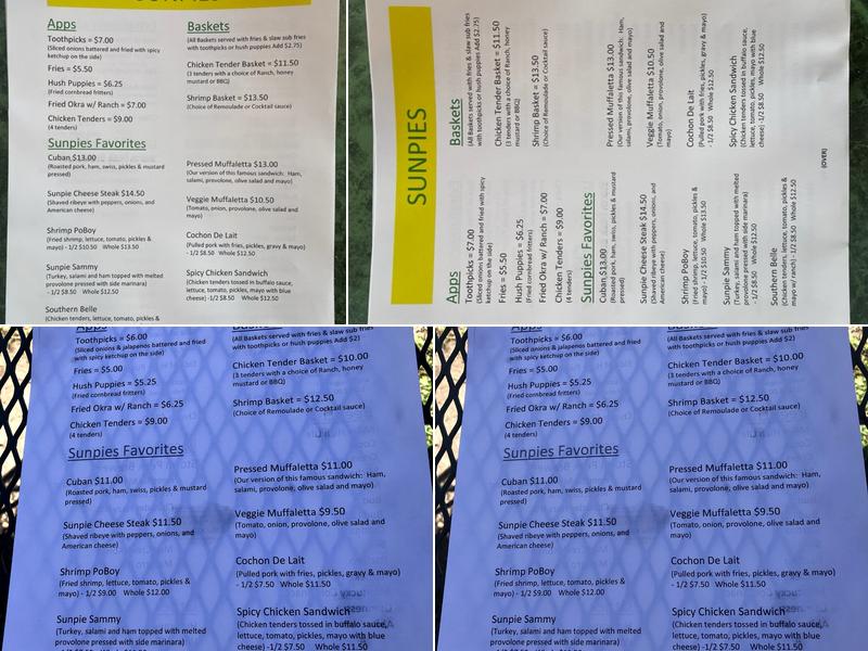 Sunpie's Bistro Menu