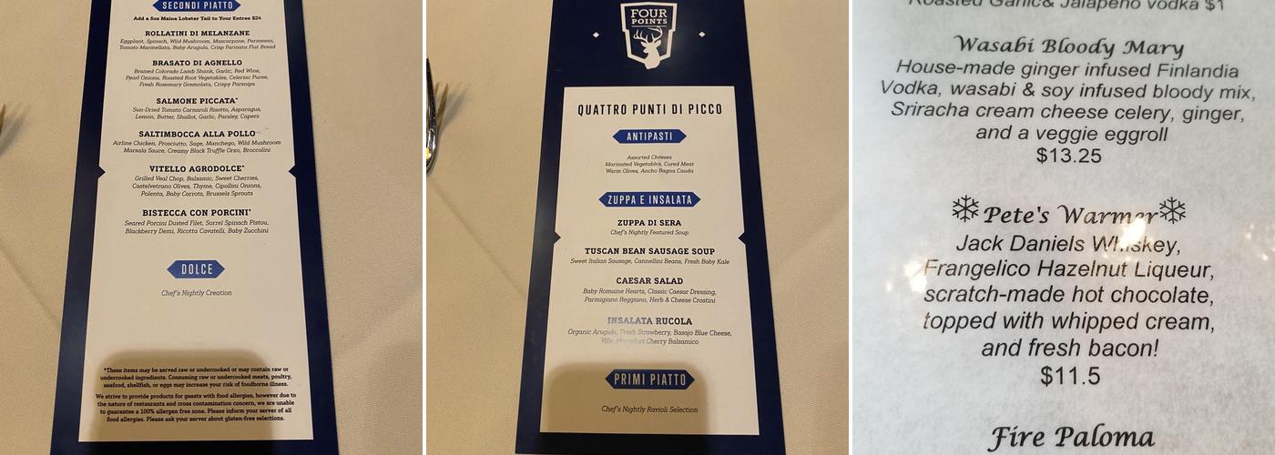 Four Points Lodge Menu