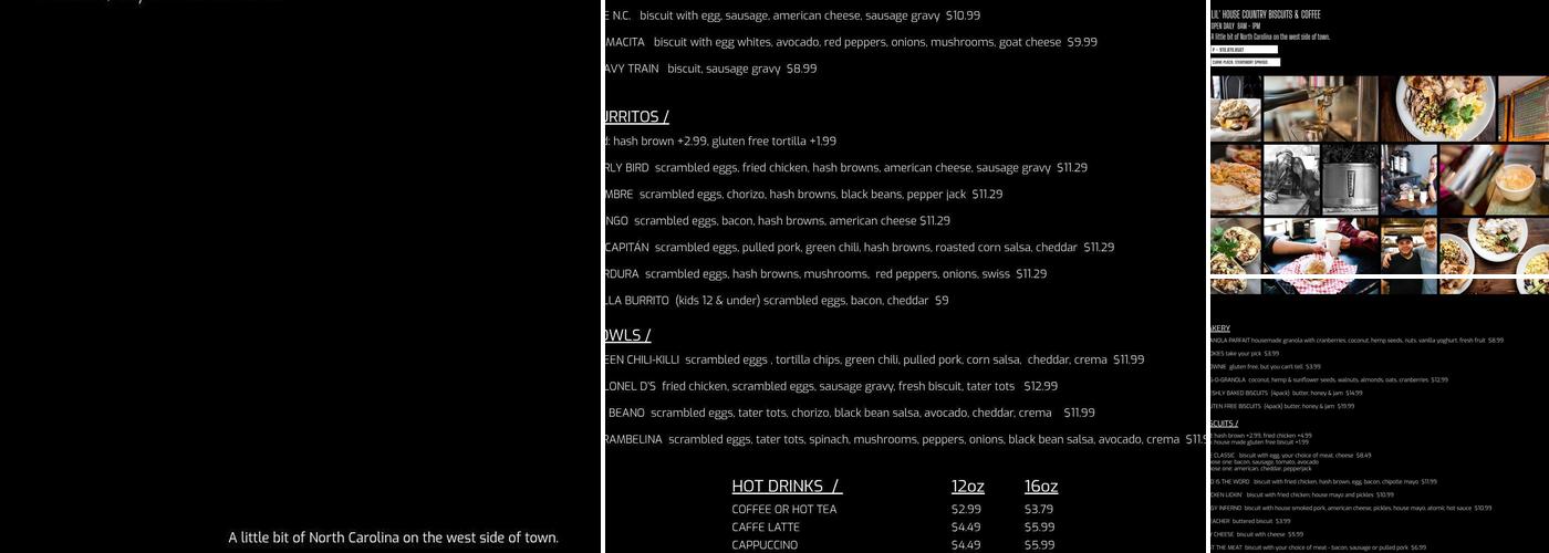 Lil' House Country Biscuits & Coffee Menu