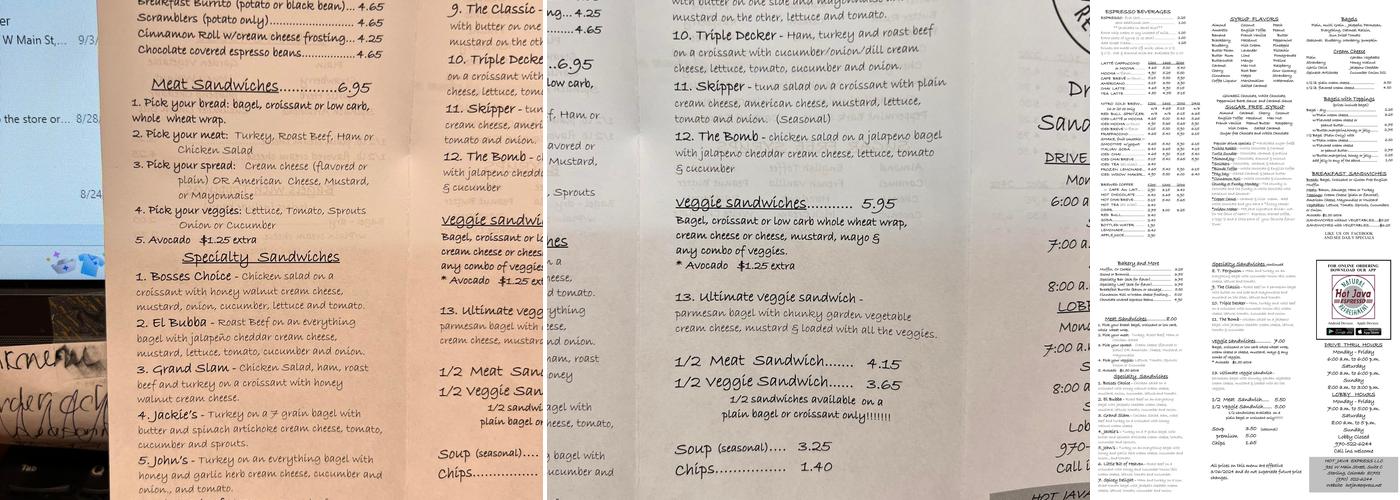 Hot Java Express Menu