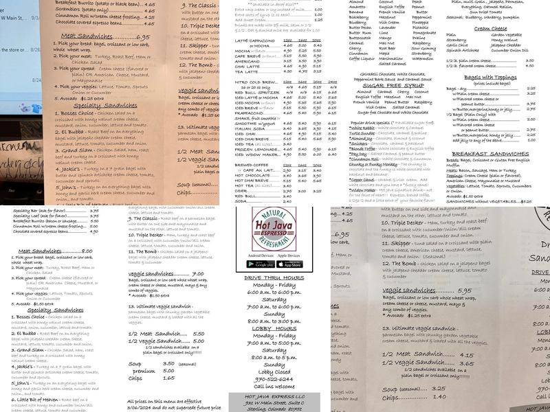Hot Java Express Menu