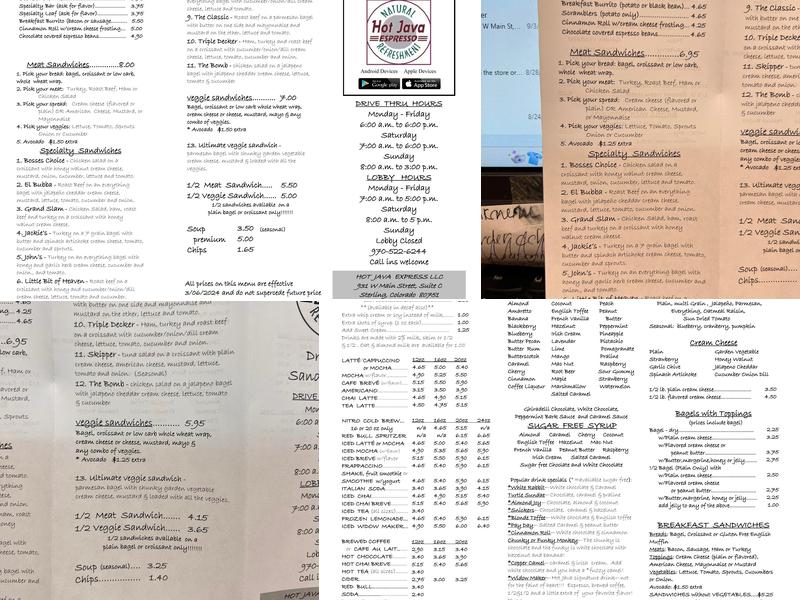Hot Java Express Menu