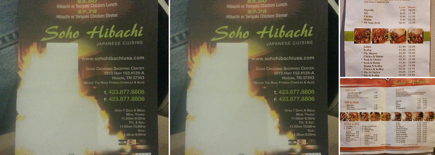 Soho Hibachi Hixson Menu