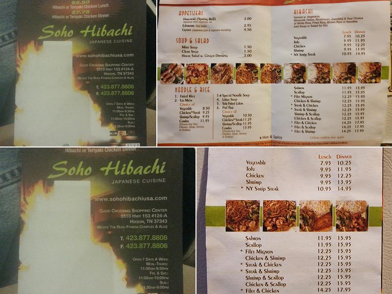 Soho Hibachi Hixson Menu