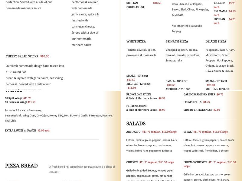 Mama Pepino's Pizza Menu