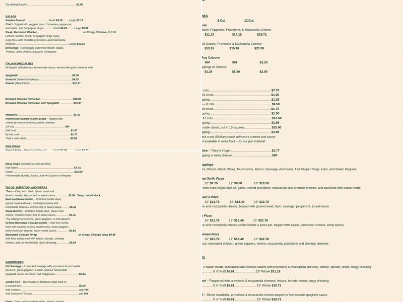 Anthony's Italiano Menu