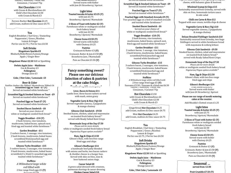 Gibson's Farm Shop Menu