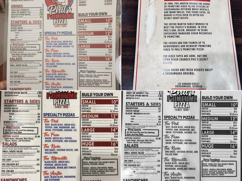Phil’s Primetime Pizza Menu