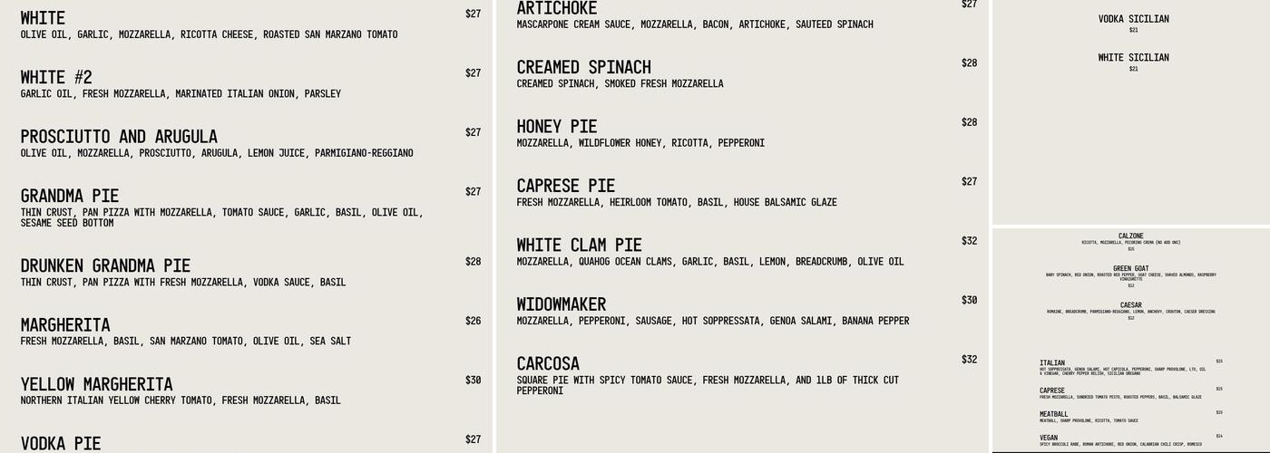 Rockaway Pizzeria Menu