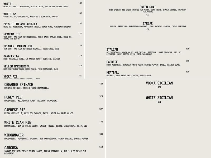 Rockaway Pizzeria Menu