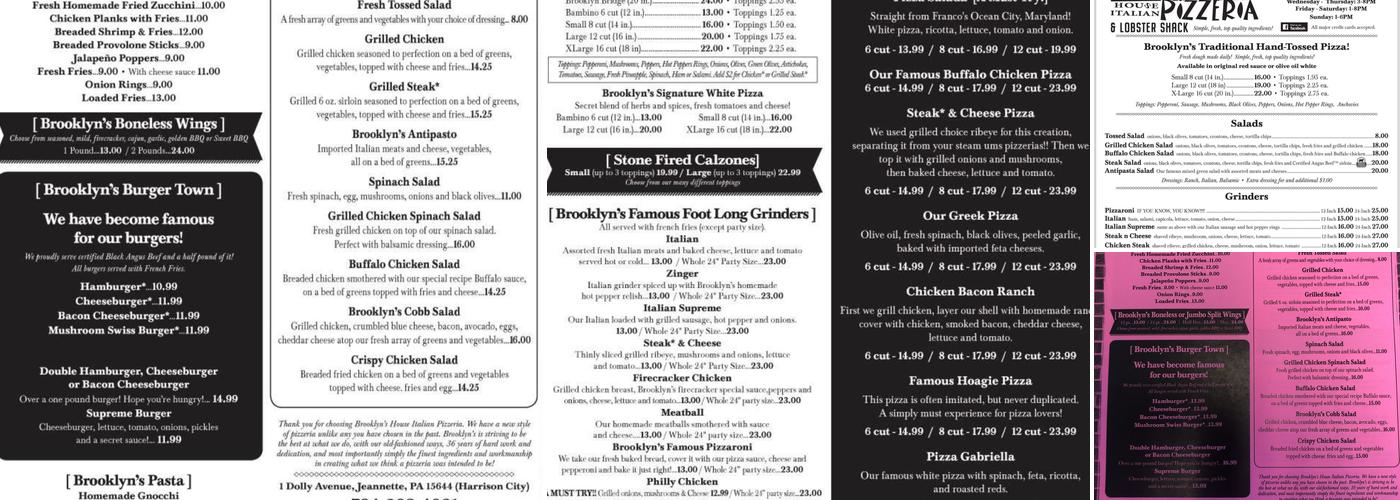 Brooklyn's House Italian Pizzeria Menu