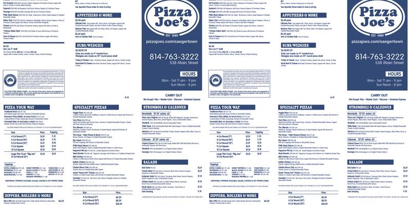 Pizza Joe's Menu
