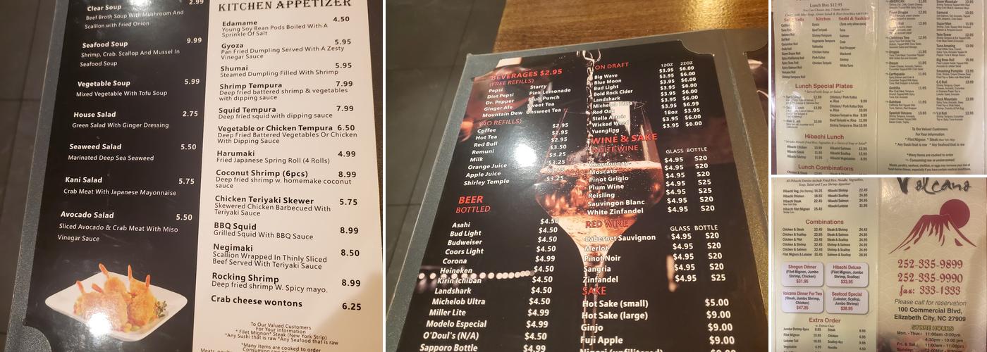 Volcano Menu