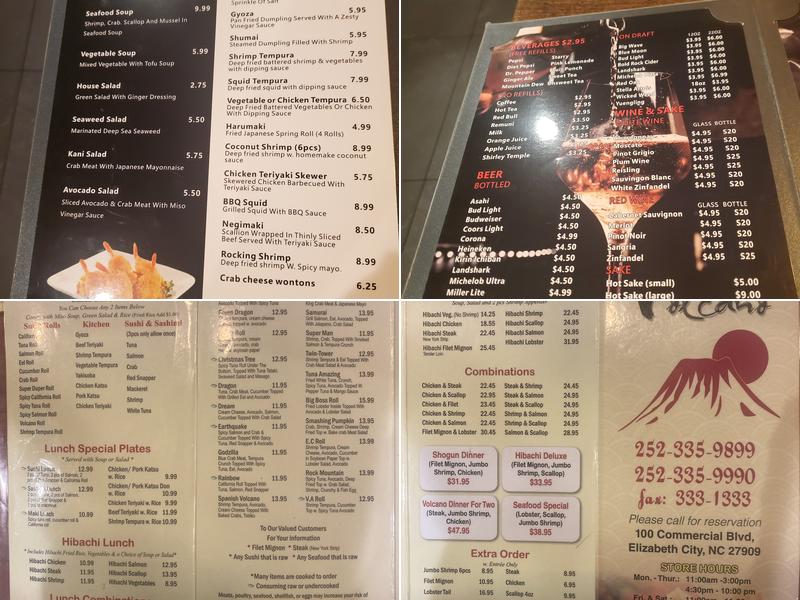 Volcano Menu