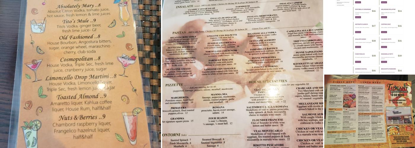 Tuscany Ristorante Williamsburg Menu